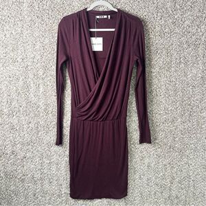 Three Dots Dress Women’s Small Burgundy Wine Red Long Sleeve Draped Wrap NWT